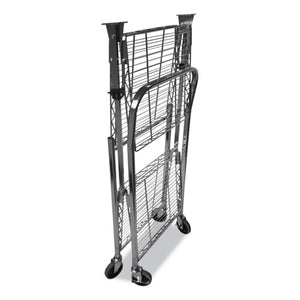 Stowaway Folding Carts, 2 Shelves, 29.63w X 37.25d X 18h, Black, 250 Lb Capacity