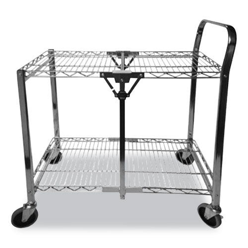 Stowaway Folding Carts, 2 Shelves, 29.63w X 37.25d X 18h, Black, 250 Lb Capacity