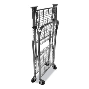 Stowaway Folding Carts, 2 Shelves, 29.63w X 37.25d X 18h, Chrome, 250 Lb Capacity