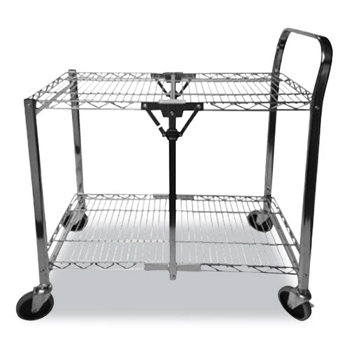 Stowaway Folding Carts, 2 Shelves, 29.63w X 37.25d X 18h, Chrome, 250 Lb Capacity