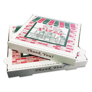 Corrugated Kraft Pizza Boxes, B-flute, White-red-green, 18" Pizza, 18 X 18 X 2.5, 50-carton