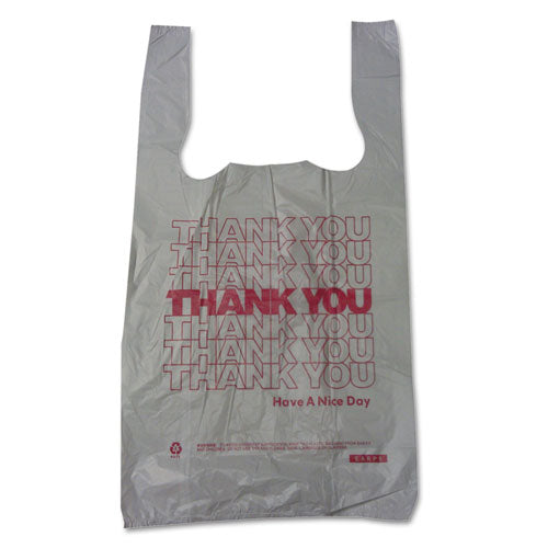 ESBPC6415THYOU - Plastic Thank You T-Sacks, 6" X 4" X 15", 2 Mil, White