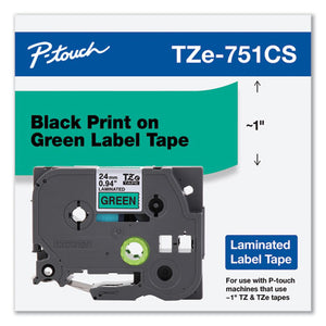Tze Laminated Removable Label Tapes, 0.94" X 26.2 Ft, Black On Green