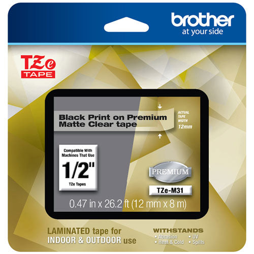 Tze Premium Laminated Tape, 0.47" X 26.2 Ft, Black On Clear