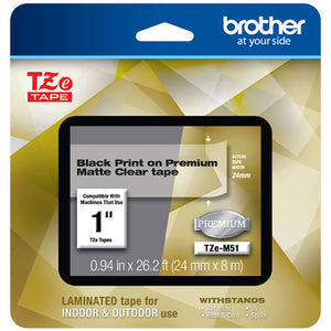 Tze Premium Laminated Tape, 0.94" X 26.2 Ft, Black On Clear