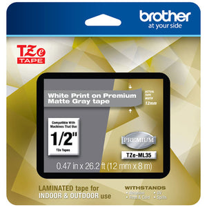 Tze Premium Laminated Tape, 0.47" X 26.2 Ft, White On Gray