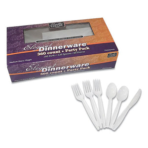 Medium Heavyweight Party Pack, Medium Heavyweight Forks, Knives, Spoons, White, 360-pack