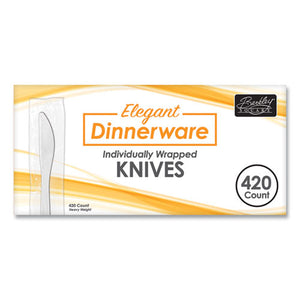 Elegant Dinnerware Heavyweight Cutlery, Individually Wrapped, Knife, White, 420-box