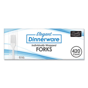 Elegant Dinnerware Heavyweight Cutlery, Individually Wrapped, Fork, White, 420-box