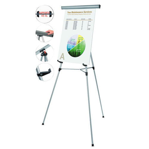 ESBVCFLX05102MV - Telescoping Tripod Display Easel, Adjusts 38" To 69" High, Metal, Silver