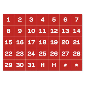 ESBVCFM1209 - INTERCHANGEABLE MAGNETIC BOARD ACCESSORIES, CALENDAR DATES, RED-WHITE, 1" X 1"