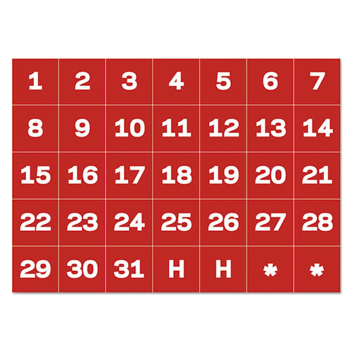 ESBVCFM1209 - INTERCHANGEABLE MAGNETIC BOARD ACCESSORIES, CALENDAR DATES, RED-WHITE, 1" X 1"