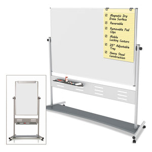 ESBVCQR5203 - Magnetic Reversible Mobile Easel, 35 2-5w X 47 1-5h, 80"h Easel, White-silver