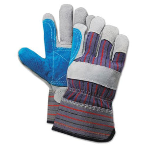 ESBWK00034 - Cow Split Leather Double Palm Gloves, Gray-blue, Large, 1 Dozen