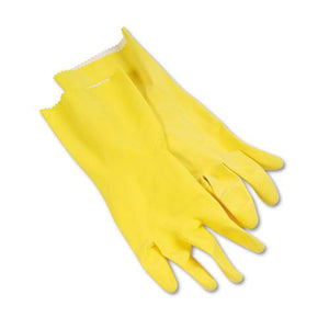 ESBWK242L - Flock-Lined Latex Cleaning Gloves, Large, Yellow, 12 Pairs