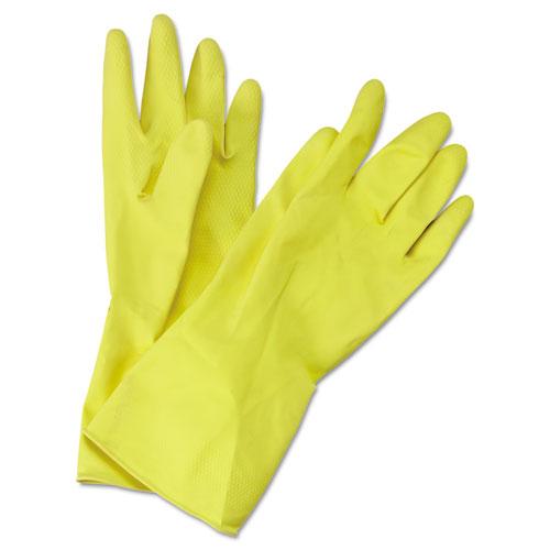 ESBWK242M - Flock-Lined Latex Cleaning Gloves, Medium, Yellow, 12 Pairs