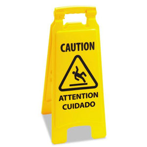 ESBWK26FLOORSIGN - CAUTION SAFETY SIGN FOR WET FLOORS, 2-SIDED, PLASTIC, 10 X 2 X 26, YELLOW