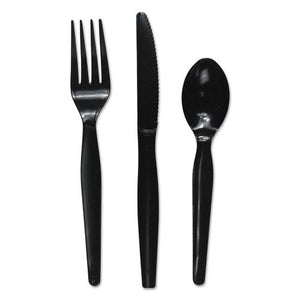 ESBWKFKTHWPSBLA - Three-Piece Cutlery Kit, Fork-knife-teaspoon, Heavyweight, Black, 250-carton