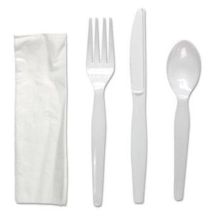 ESBWKFKTNHWPSWH - Four-Piece Cutlery Kit, Fork-knife-napkin-teaspoon, Heavyweight, White, 250-ct