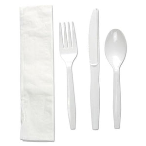 ESBWKFKTNMWPSBLA - Four-Piece Cutlery Kit, Fork-knife-napkin-teaspoon, Black, 250-carton