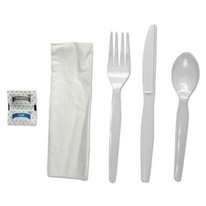 ESBWKFKTNSHWPSWH - 6-Pc. Cutlery Kit, Condiment-fork-knife-napkin-spoon, Heavyweight, White, 250-ct
