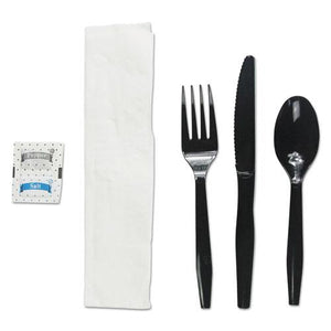ESBWKFKTNSMWPSBLA - Six-Piece Cutlery Kit, Condiment-fork-knife-napkin-teaspoon, Black, 250-carton