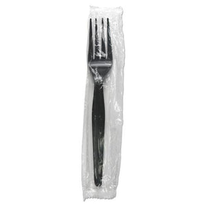ESBWKFORKHWPSBIW - Heavyweight Wrapped Polystyrene Cutlery, Fork, Black, 1000-carton