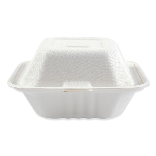 Bagasse Molded Fiber Food Containers, Hinged-lid, 1-compartment 6 X 6, White, 125-sleeve, 4 Sleeves-carton