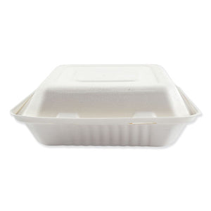 Bagasse Molded Fiber Food Containers, Hinged-lid, 3-compartment 9 X 9, White, 100-sleeve, 2 Sleeves-carton