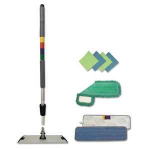 ESBWKMFKIT - Microfiber Mopping Kit, 18" Mop Head, 35-60"handle, Blue-green-gray