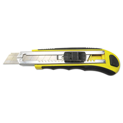 ESBWKUKNIFE25 - RUBBER-GRIPPED RETRACTABLE SNAP BLADE KNIFE, STRAIGHT-EDGED, BLACK-YELLOW