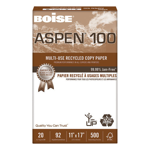 ESCAS054925 - Aspen 100% Multi-Use Recycled Paper, 92 Bright, 20lb, 11 X 17, White, 2500-ct