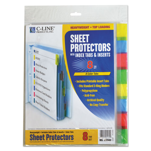 ESCLI05580 - Sheet Protectors With Index Tabs, Assorted Color Tabs, 2", 11 X 8 1-2, 8-st