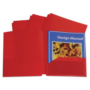 ESCLI32934 - Two-Pocket Heavyweight Poly Portfolio Folder, 3-Hole Punch, Letter, Red, 25-box