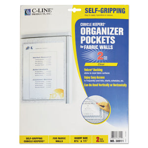 Cubicle Keepers Hook And Loop-backed Display, 9 13-64 X 11 13-32, Clear, 2-pack