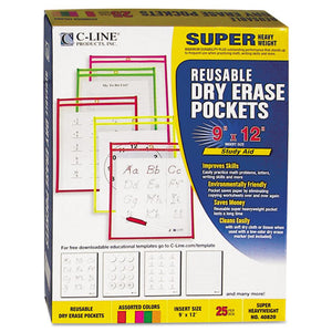 ESCLI40820 - Reusable Dry Erase Pockets, 9 X 12, Assorted Neon Colors, 25-box