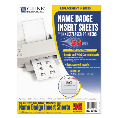 ESCLI92423 - Name Badge Inserts, 3 1-2 X 2 1-4, White, 56-pack