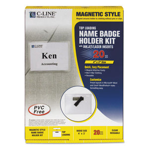 ESCLI92943 - Magnetic Name Badge Holder Kit, Horizontal, 4w X 3h, Clear, 20-box