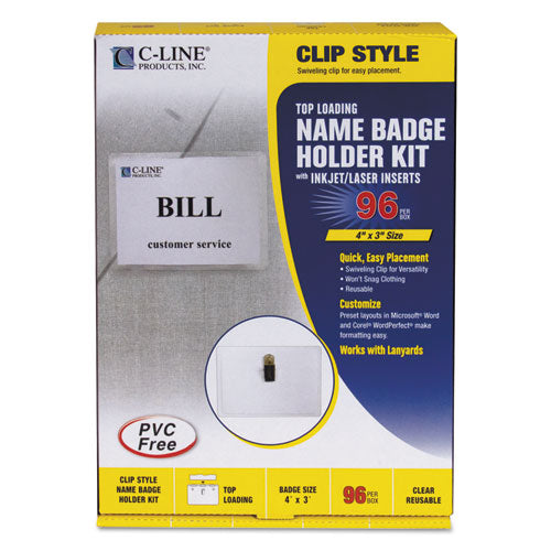 ESCLI95596 - Name Badge Kits, Top Load, 4 X 3, Clear, Clip Style, 96-box