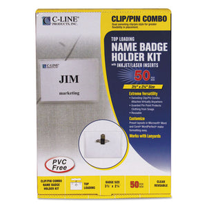 ESCLI95723 - Name Badge Kits, Top Load, 3 1-2 X 2 1-4, Clear, Combo Clip-pin, 50-box