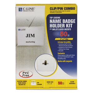 ESCLI95743 - Name Badge Kits, Top Load, 4 X 3, Clear, Combo Clip-pin, 50-box