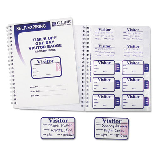 ESCLI97009 - Time's Up Self-Expiring Visitor Badges W-registry Log, 3 X 2, We, 150 Badges-box