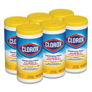 Disinfecting Wipes, 7 X 7 3-4, Crisp Lemon, 75-canister, 6 Canisters-carton