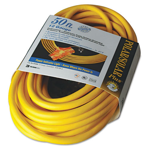 ESCOC03488 - Polar-solar Outdoor Extension Cord, 50ft, Three-Outlets, Yellow