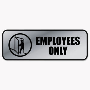 ESCOS098206 - Brushed Metal Office Sign, Employees Only, 9 X 3, Silver