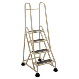 ESCRA104319 - Four-Step Stop-Step Folding Aluminum Ladder W-two Handrails, 66 1-4" High, Beige