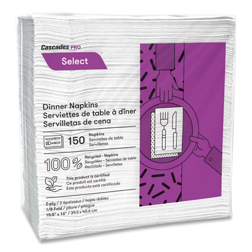 Select Dinner Napkins, 2-ply, White, 16 X 15.5, 150-pack, 20-carton