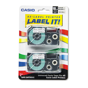 ESCSOXR18X2S - Tape Cassettes For Kl Label Makers, 18mm X 26ft, Black On Clear, 2-pack
