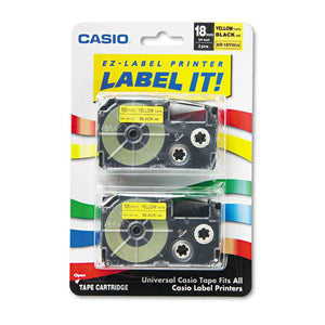 ESCSOXR18YW2S - Tape Cassettes For Kl Label Makers, 18mm X 26ft, Black On Yellow, 2-pack