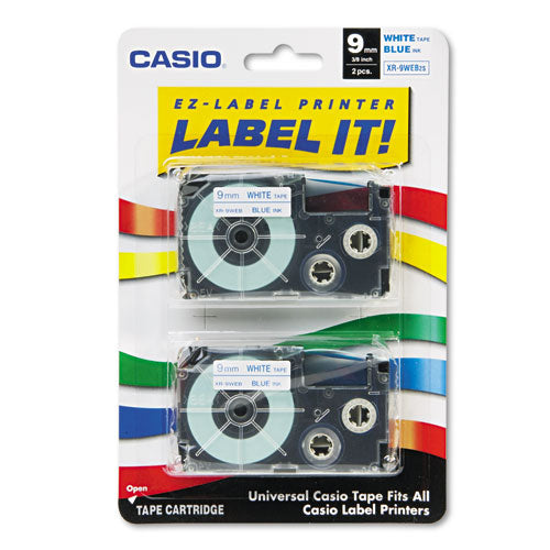 ESCSOXR9WEB2S - Tape Cassettes For Kl Label Makers, 9mm X 26ft, Blue On White, 2-pack